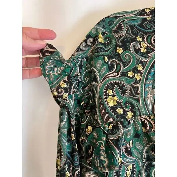 Counterparts Blouse Womens L Green Paisley New Long Sleeves Ruffle - Picture 6 of 9